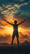 © PuiZera - Silhouette of a person with arms outstretched against a dramatic sunset sky.