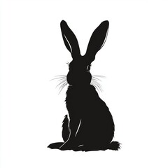 Poster - Silhouette of a rabbit sitting on a white background.