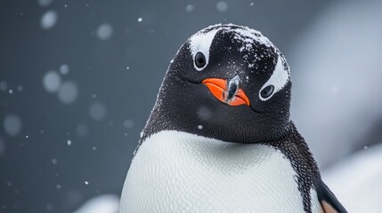 Wall Mural - A Curious Gentoo Penguin in a Snowstorm