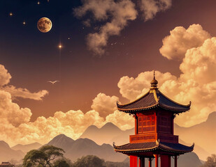 Wall Mural - chinese temple at night