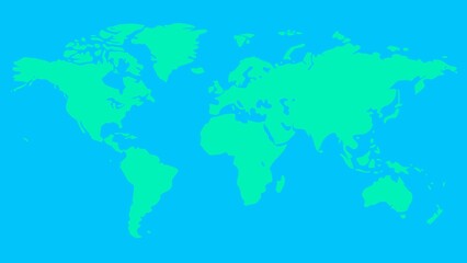 A blue background with a green world map