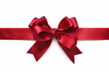 Wall Mural - Red satin ribbon bow isolated on white, perfect for gift wrapping and holiday decorations, featuring a festive design ideal for Christmas, birthdays, and special celebrations