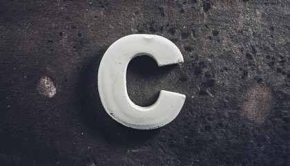 Wall Mural - Stone letter 'C' on dark abstract rough background. Grunge wall with cracks and scratches effect.