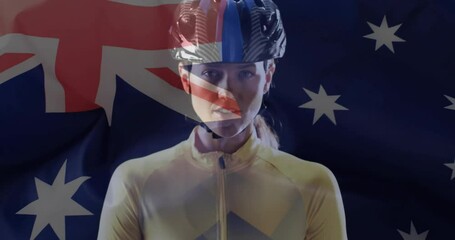 Poster - Animation of flag of australia over caucasian female cyclist