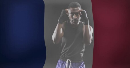 Poster - Animation of flag of france over african american male boxer