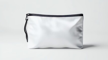 An empty canvas cosmetic bag template in a halfturned view is rendered as a 3D rendering.