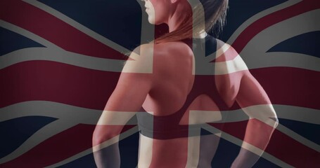 Poster - Animation of flag of great britain over caucasian female athlete