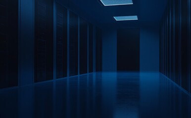 Sticker - Server room with several server racks with strong dramatic lighting. Technological background on servers in data center, futuristic design.