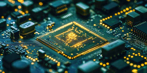 Aufkleber - computer motherboard glowing with power, showing the intricate details of its circuitry and componen