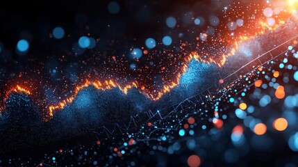 Poster - Growth graph on a dark background with a digital display, options chart, and stock market glowing.