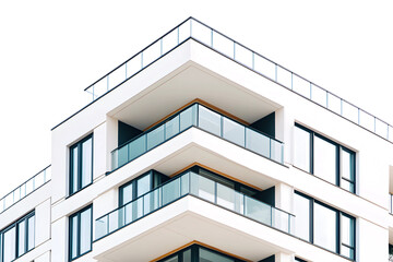 modern residential building with balconies and glass facade in daytime isolated on transparent backg