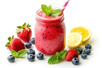 Wall Mural - Freshly Made Berry Smoothie with Lemon and Mint