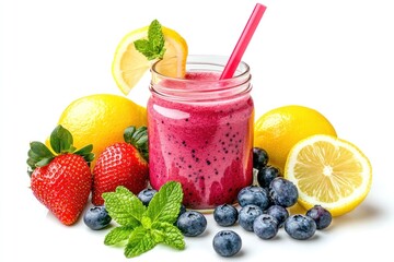 Wall Mural - Refreshing Berry Smoothie with Lemon and Mint