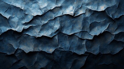 Poster - Shadows and highlights in blue crumpled paper texture. Abstract pattern made from crumpled material.