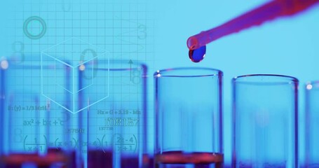 Sticker - Animation of scientific data processing over test tubes in laboratory