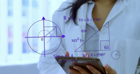 Sticker - Animation of scientific data processing over biracial female scientist in laboratory