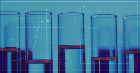 Sticker - Animation of scientific data processing over test tubes in laboratory