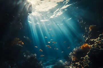 Wall Mural - view Sunbeams Through Coral Reef