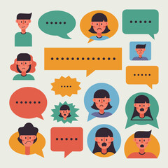 Poster - Diverse cartoon characters expressing different emotions inside colorful speech bubbles.