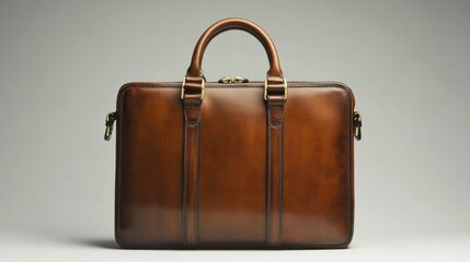 Wall Mural - Elegant Brown Leather Briefcase with Gold Accents