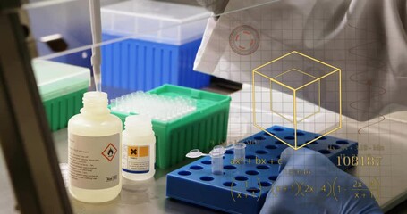 Poster - Animation of scientific data processing over scientist in laboratory