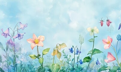 Canvas Print - Charming Watercolor Collage of Woodland Flowers