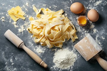 Wall Mural - Flat Lay of Ingredients for Homemade Pasta