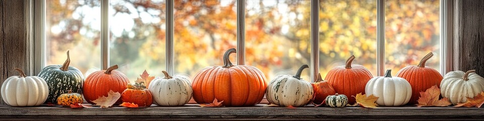 Canvas Print - Rustic Pumpkins on a Cozy Window Sill