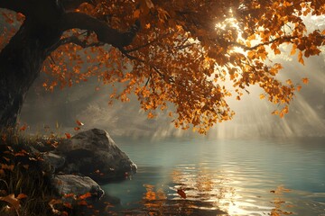 Wall Mural - Autumnal Serenity by the Lake