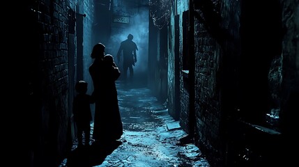 Dark Alley with Shadows Creating a Sense of Suspense