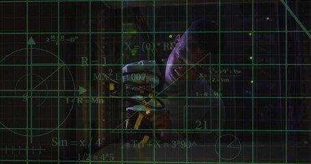 Poster - Animation of scientific data processing over african american male it technician by servers