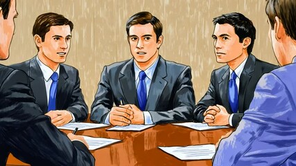 Poster - Three Professionals Engage in a Business Meeting Discussing Strategies Generative AI