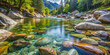 © Selene Studio - Crystal-clear mountain stream flowing over smooth stones, reflecting purity and nature, nature, water, stream, pure