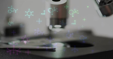 Canvas Print - Animation of scientific data processing over microscope in laboratory