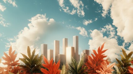 Wall Mural - A Captivating Fusion of Nature and City Life: Embracing Autumn's Embrace in Urban Landscapes