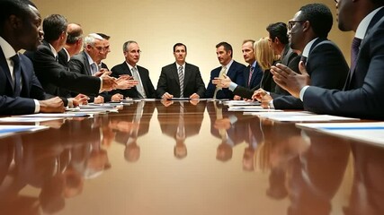 Poster - Professionals Engage in Serious Discussion Around a Conference Table Generative AI