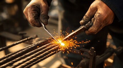 Wall Mural - Sparks Fly As A Blacksmith Works Metal