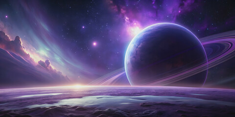 Wall Mural - surreal futuristic space scene featuring a purple planet, science fiction, cosmos, galaxy