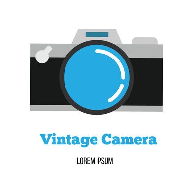 Vintage Photo Camera Isolated on White. Creative work retro equipment vector art