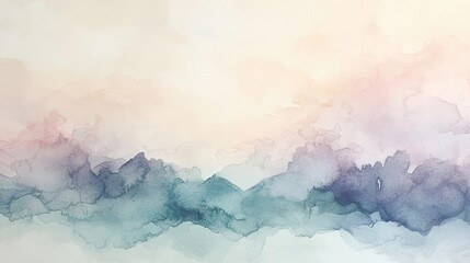 Wall Mural - A serene watercolor landscape with soft pastel hues and gentle gradients, perfect for adding a calming touch to any design.