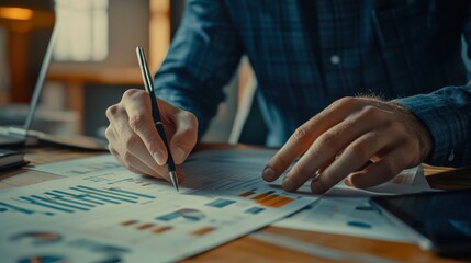 Poster - business brain storm strategy ideas sharing hand paper document chart analysis close up,business peo