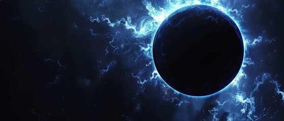 A blue planet with a black hole in the center