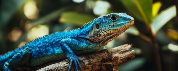 Poster - Blue iguana on a branch in natural habitat