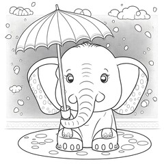 Wall Mural - COLORING DRAWING OF A CUTE ELEPHANT 1