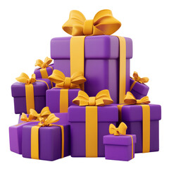 Wall Mural - Purple and yellow gift boxes stacked, cut out transparent