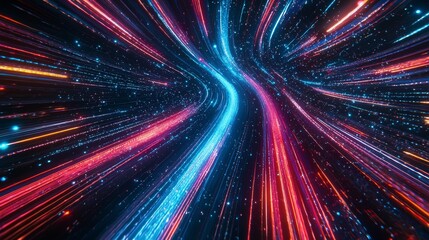 Poster - light tracks of speed movement are formed by a dynamic composition of bright lines, displaying a neo