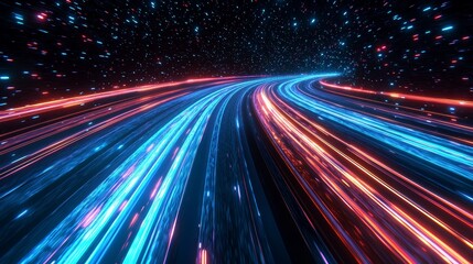 Poster - the speed of light is represented through a dynamic composition of bright lines, presenting a futuri
