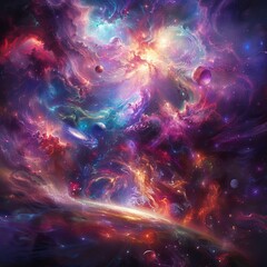 Cosmic Dance A Tapestry of Stars, Planets, and Nebulae in a Vibrant and Colorful Universe