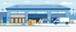 © Nathamanee - A large blue building with a white van parked in front of it