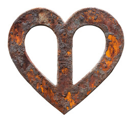 Rustic heart shape made of weathered metal, cut out transparent